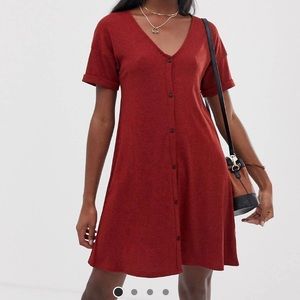 Asos Red Ribbed Button Dress